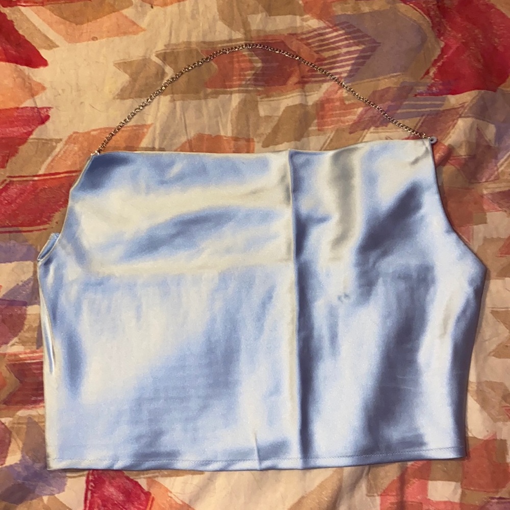 Blue satin top with with chain strap